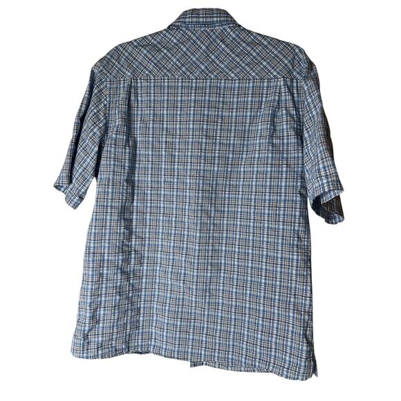 Cabela's Mens Short Sleeve Cool Max Shirt in Blue White Plaid Size Medium - Picture 3 of 6